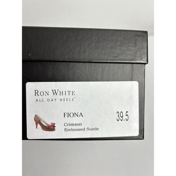 Ron White Fiona Embossed Suede Bow Peep Toe Pump in Crimson - Sz 39.5 - Picture 11 of 12